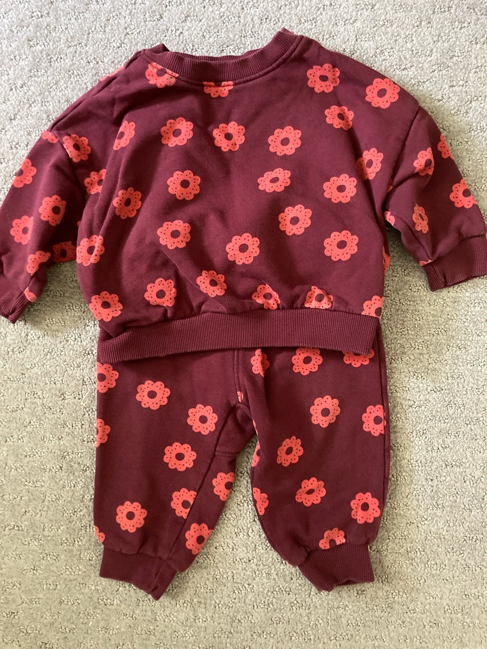 Hanna Andersson burgundy sweatshirt & joggers, 12-18M.
